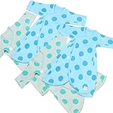 プチシュクレ(petitsucre) ワンタッチ新生児 コンビ肌着2枚組×2セットバンドル (グリーンドット/サックスドット)
