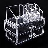 Topicker Clear Acrylic Cosmetic Holder Large 2 Drawer Jewerly Chest -- Make up Case Lipstick Liner B