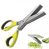AUYE Herb Scissors Stainless Steel-Multipurpose Kitchen Shears 5 Blade with Cleaning Brush-Ergonomic