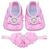 Domybest　ベビーシューズ　フォーマル　ファーストシューズ キッズ靴　シューズ+ヘアバンド2点セット　女の子　フラワー　プリンセス風　春　夏　秋　赤ちゃん歩行靴　撮影　出産祝い　結婚式 発表会 