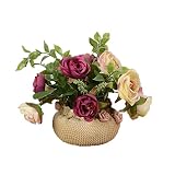 インテリア　鉢花　アートフラワー　ローズ　鉢植えのような造花セット　造花　高級感たっぷり　飾り付け　装飾品　リビングルーム　ダイニングルーム　玄関　店舗　鉢付き　合成樹脂　手芸　園芸　枯れない　アレン