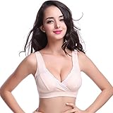 ブラジャー　授乳 マタニティウェア　下着　ノンワイヤ　背中すっきりさせるブラ　運動用可　簡単に授乳タイプ！お肌にやさしい授乳バラジャー！ (40/90 B-Cカップル用, アプリコット)