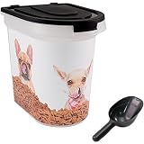Paw Prints 26 Pound Plastic Pet Food Bin Three Dogs Design Includes Measured Scoop 15.5 x 16.75 x 13