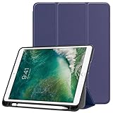 iPad 9.7 (2018第6世代) iPad 9.7 (2017第5世代) iPad air air2 ケース ネイビーブルー 筆の収納 TPU素材 三つ折PUレザーケース 保護カバー 超薄 軽量型 スタンド機能 対応Model : A1566 A1567 A147 A1475 A1822 A1823 A1893 A1954