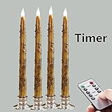 Country Primitive Flameless Tall Thin Taper LED Candles W/Remote&Timer&Candlesticks set of 4 [並行輸入品]