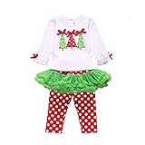 LittleSpring春秋 ベビー 子供 クリスマス衣装 クリスマスツリー柄 水玉柄 長袖ｔシャツ＆ロングパンツ 二点セット3T