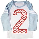 Happy family clothingベビー男の子2番目誕生日シェブロンストライプ3 / 4スリーブラグランTシャツ カラー: ブルー