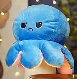 RUSRIVE 特大、巨大タコぬいぐるみ、大きなタコぬいぐるみ、アナログタコぬいぐるみ、タコ ぬいぐるみ 巨大 リバーシブル表情変化、ぬいぐるみ昼寝マット、タコぬいぐるみ両面、お店のお祝い人形、子供のプレゼント記念日プレゼント (ダークブルーとピンク,90cm)
