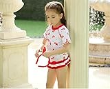 (マリア)MARIAH子供 水着 女の子 セパレート キッズ 水着 半袖 スカート風 スイムキャップ 子供用 3点セット 女児 ジュニア プール 海 水遊び プリント
