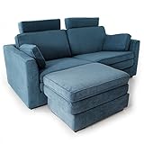 LOWYA （ロウヤ） 【Wポケットコイル】 贅沢 ソファ 体圧分散 オットマン ヘッドレスト付き 3人掛け ファブリック素材 リビングソファ ネイビー おしゃれ 新生活