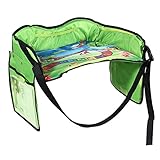 KOBWA 子供用車 テーブル　折り畳式 簡易　おもちゃ収納ポケット　座席サイドテーブル　ボトル　iPad　ホルダー　車載クリーナー　食事　遊び　読書　グリーン