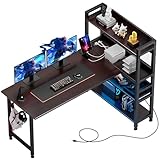 COMHOMA ゲーミングデスク パソコンデスク l字 コンセント/棚/led付き モニターアーム対応 棚板高さ調節可能 多層収納 壁面収納