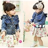 (韓国スタイル子供服) 秋 キッズアウター女の子ジャケット可愛いカウボーイショートコートデニムコート真珠つきフリルb navy,130