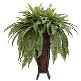 Nearly Natural 6627 Boston Fern with Stand Decorative Silk Plant, Green by Nearly Natural