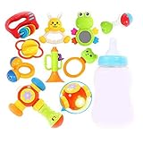 歯の教育用おもちゃを噛んでTeetherハンドベルのおもちゃ新生児のギフトセット赤ちゃん、8個+ハンマー