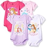 Disney Baby Girls' Princess 4-Pack Short Sleeve Bodysuit Hot Pink/White/Lilac/Light Pink 0-3M [並行輸入品