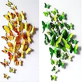ElecMotive 12 pcs Yellow + 12 pcs Green 3D Butterfly Stickers Random Mixed Packing Home Decoration D
