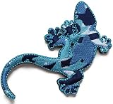 ワッペン トカゲ（ヤモリ）迷彩柄 マジックテープ（ベルクロ・面ファスナー）着脱式 ミリタリー サバゲー 刺繍パッチ (青系)