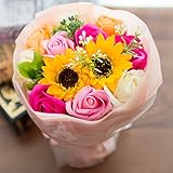 フレグランス ソープフラワー シャボンフラワー 夏にぴったり ひまわり＆ローズ 花束 ブーケ FPP-808 (ピンク)