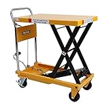 油圧式リフトテーブル 黄 耐荷重約300kg キャスター付き ノーパンクタイヤ 台車 昇降台 油圧リフト 油圧台車 テーブルリフト テーブルリフター リフティングテーブル ハンドテーブルリフター 油圧