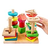 夢おり屋 プラステンはじめてのつみき積み木 ブロック 知育玩具 木のおもちゃ カラー形状数量の認知　棒さし 円柱さし 四角形 パズル １歳 ２歳 ３歳 ベビー 孫 赤ちゃん 向け 出産祝い 誕生日 プ