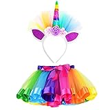 (プタス) Putars 女の子かわいい虹レイヤードチュチュスカートパーティーダンス+ヘアバンドバレエの衣装 4歳-10歳