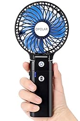 OPOLAR 充電式手持ち扇風機 5200mAhモバイルバッテリー内蔵 USB充電式 折りたたみスタンド機能 最大20時間動作 3段階調整対応 ハンディ扇風機、パワフル、コードレス、小型、ミニ、コンパクト