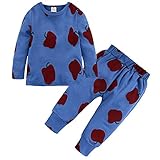 Tovadoo 子供服 男の子 女の子 トップス+ズボン 春新作 長袖 パジャマ りんご柄 フルーツ 韓国風 カジュアル 可愛い プレゼント 通学 旅行 18ヶ月-7歳