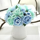 Linyuan 安定した品質 9 PCS Silk Cloth Real Touch Rose Wedding Bridal Bouquet Silk Flowers Home Party Decor