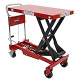 油圧式昇降台車 リフトカート テーブルカート ハンドリフター 赤 耐荷重約1000kg キャスター付き ノーパンクタイヤ 昇降台 油圧リフト 油圧台車 テーブルリフト リフティングテーブル 運搬台車 