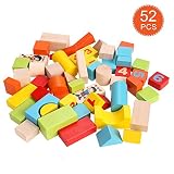 dtempleカラフルな木製Building学習ブロッククリエイティブ教育toys-異なる形状とサイズ、防水、明るい色、non-toxic- 52個