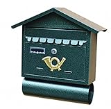 クラシックでヨーロピアン調がなんともオシャレ！　新聞入れ付　クラシックポスト　鉄製ポスト　壁掛けポスト　メールボックス　郵便受け (グリーン)