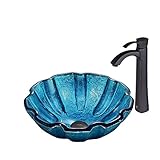 VIGO Mediterranean Seashell Glass Vessel Bathroom Sink and Otis Vessel Faucet with Pop Up, Matte Bla