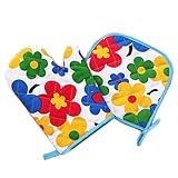 電子レンジ・オーブン専用セット マット キッチングローブ 保護手袋 耐熱手袋 オーブングローブ（ 2枚耐熱マット＋ 2枚耐熱ミトン） 安全 手作り（花柄）