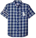KLEW MLBロサンゼルス・ドジャースWordmarkフランネル半袖Yシャツ XL ブルー