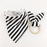 Mamimami Home ベビー ビブ 三角 よだれかけ 100% コットン + おしゃぶり 木製リング ウサギの耳 よだれかけ サイズ調整可能 2枚/ゼント