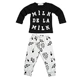 Junda 赤ちゃん 服 春 夏 普段着 綿 Tシャツ 半袖 ツーピース 出産祝い プレゼント (L, 長袖Tシャツ+パンツ/ブラック)
