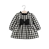 Pojour ベビー服 子供服 女の子 ワンピース 長袖ドレス 秋冬 裏毛 厚手 可愛いグリッドドレス オシャレ 保温 エアコン室 防寒対策