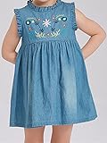 FYX キッズ ドレス 子供 ワンピース 1-6歳女の子可愛いデニムスカート　通気 綿 デニム風　ベビー服 女の子 ガールズ セレモニー 結婚式 　刺繍付き (100ｃｍ)