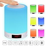 actopp LED Bluetoothスピーカータッチセンサーベッドサイドランプ調光機能付き暖かいライト7色変更RGBナイトライトDIYアラーム時計FMハンズフリータイミング関数Perfect fo
