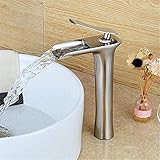 Eyekepper Waterfall注ぎ口排水溝シングルハンドルバスルームシンク蛇口ミキサータップ開くチャネル注ぎ口つや消しニッケル 6132-N