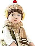(アババラヤ) Ababalaya 子供用 可愛い　ラッキ　ニット帽子　ニットキャップ　マフラー (カーキ)