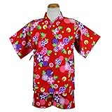 甚平 夏物 じんべいスーツ 日本製生地使用 パジャマ 桜花 朝顔 子供用 女の子（朝顔赤80cm）