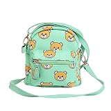 Damara Girls Cartoon Bear Printed Zipper Small PU Backpcck,Green [並行輸入品]