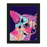 チワワ:フェッチ再生Love : Dog Paintingグラフィックwith PawprintsボーンHearts inピンクブルーパープルウォールアート印刷 24x30 DOG0000082FRM