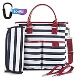 BabyTom Designer Diaper Bag Durable Zippered Zebra Canvas Bag. Bonus - Big Stroller Hook & Padded Ch