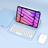 3点セッ iPad 10 キーボードケース マウス付き 軽量 超薄型 Bluetooth キーボー タッチペン収納 iPad 第10世代 2022 保護ケース キーボード付き 無線 マグネット 分離式 学生 可愛い 丸いキー (iPad 10（2022）, ブルー)