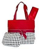 Red Houndstooth Quilted Diaper Bag with Changing Pad and Accessory Case - 3 Piece by NGIL