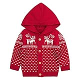 Fheaven (TM) ベビー 男の子 女の子 服 クリスマス 鹿 セーター フード付き ニット トップス ボタン 暖かいコート アウター 18-24 Months レッド