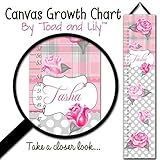 キャンバスGrowth Chart Shabby Cottage Roses格子柄ピンクグレーGarden Flowers Girls寝室赤ちゃん保育園アートPersonalized Growth C